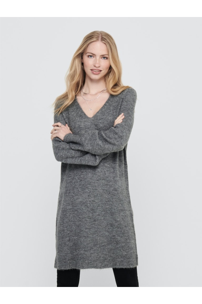 JDYELANORA L/S V-NECK DRESS KNT 15207844 Dark Grey Melange