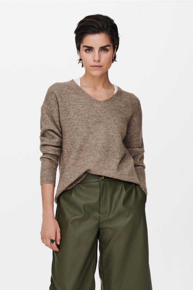 ONLCAMILLA V-NECK L/S PULLOVER KNT 15204588 CARIBOU/MELANGE