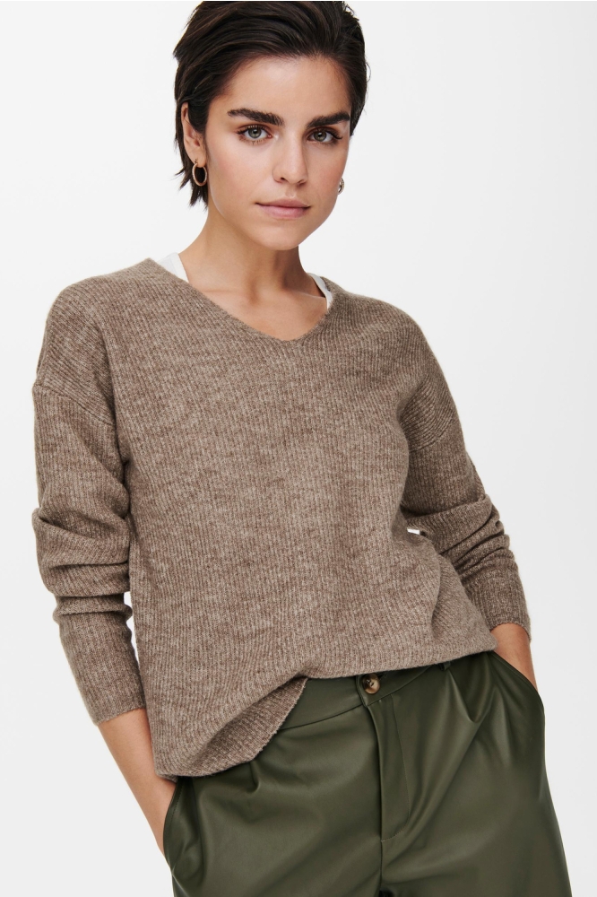 ONLCAMILLA V-NECK L/S PULLOVER KNT 15204588 CARIBOU/MELANGE