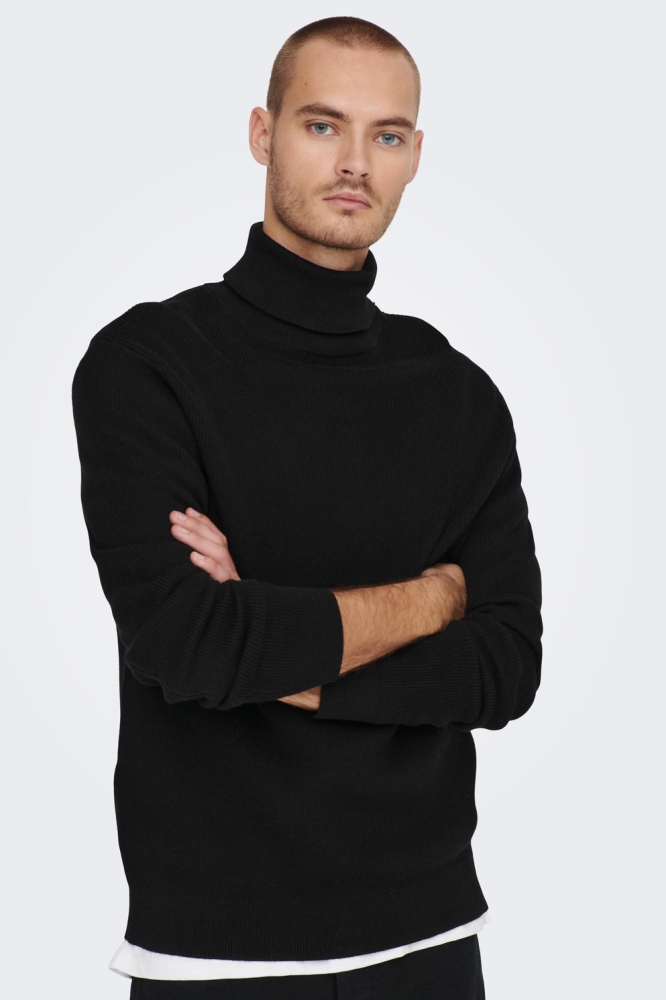 ONSPHIL REG 12 STRUC ROLL NECK KNIT 22023202 BLACK