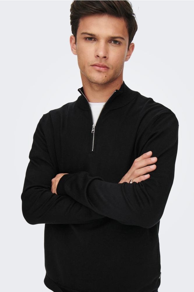 ONSWYLER LIFE LS HALF ZIP KNIT 22021264 Black