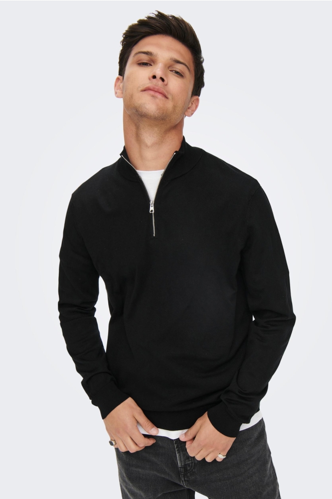 ONSWYLER LIFE LS HALF ZIP KNIT 22021264 Black