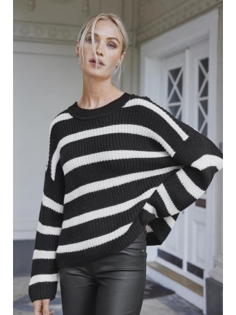 Jacqueline de Yong Trui JDYJUSTY L/S STRIPE PULLOVER KNT NO 15264902 BLACK/EGGNOG