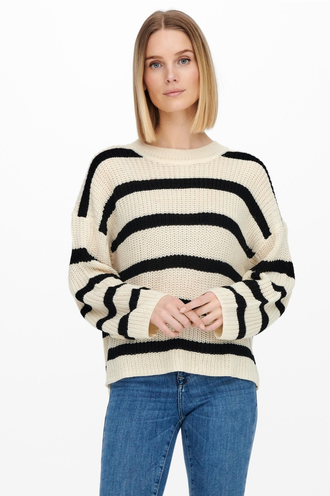 JDYJUSTY L/S STRIPE PULLOVER KNT NO 15264902 Eggnog/BLACK