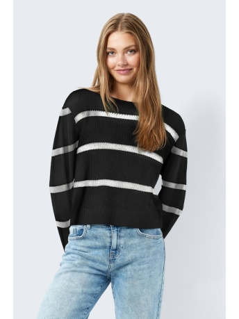 Noisy may Trui NMMAYSA L/S STRIPE O-NECK KNIT 27027632 BLACK