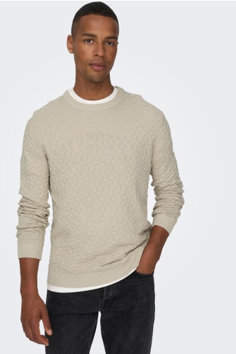 Only & Sons Trui ONSKALLE REG 12 STRUC CREW KNIT NOO 22026559 SILVER LINING