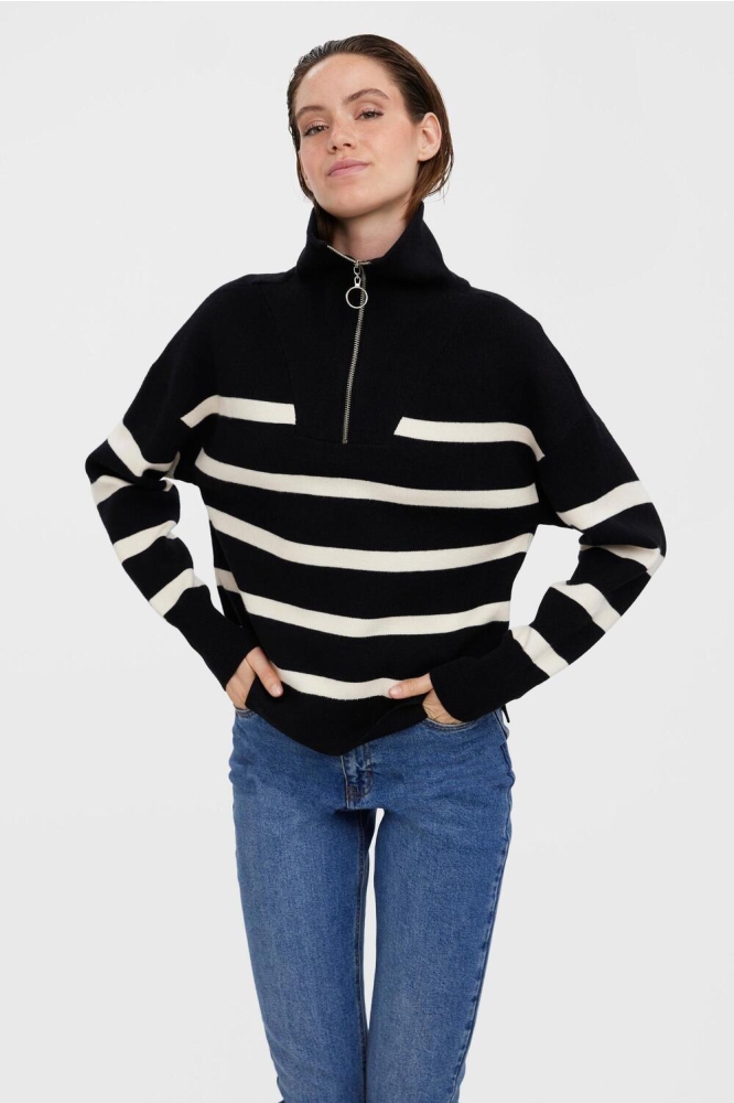 VMSABA STRIPE LS HIGHNECK BLOUSE GA 10269246 BLACK/BIRCH