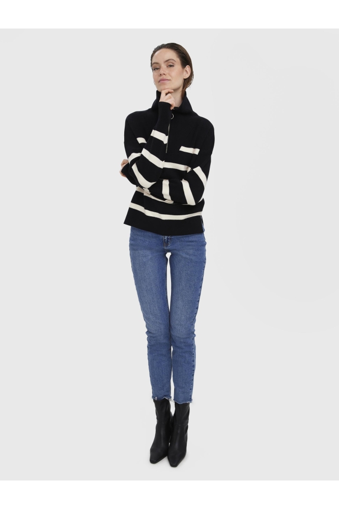 VMSABA STRIPE LS HIGHNECK BLOUSE GA 10269246 BLACK/BIRCH