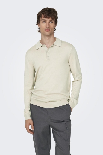 Only & Sons Polo ONSWYLER LIFE REG 14 LS POLO KNIT N 22021184 Silver Lining