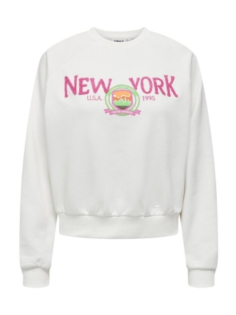 Only Trui ONLGOLDIE L/S NYC O-NECK BOX SWT 15317023 Cloud Dancer/New York