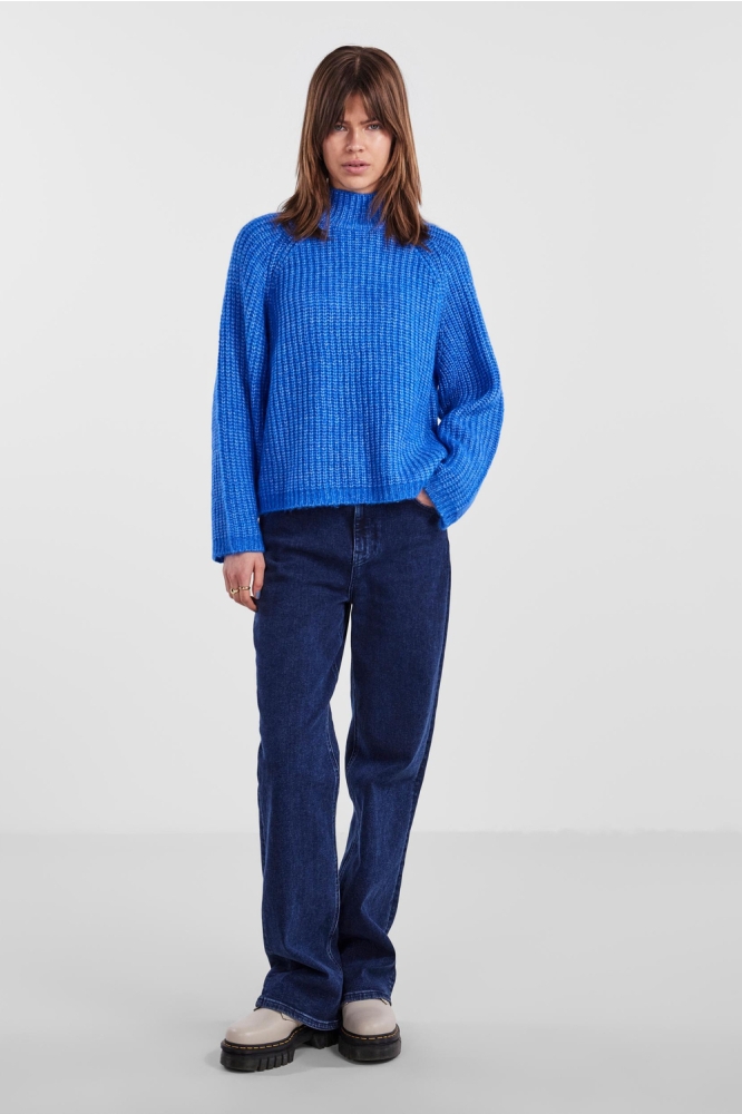 pcnell ls high neck knit noos blue 17128212 trui french pieces