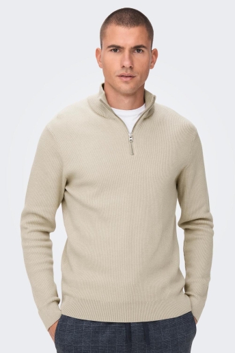 Only & Sons Trui ONSPHIL REG 12 COTTON HALF ZIP KNIT NOOS 22023210 Silver Lining