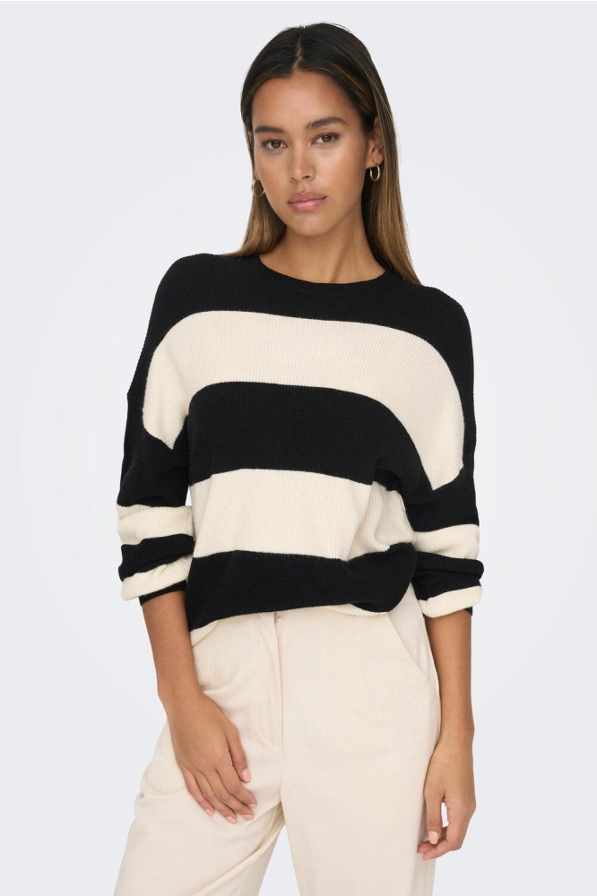 ONLATIA L/S STRIPE PULLOVER KNT NOO 15220044 Black/Whitecap G