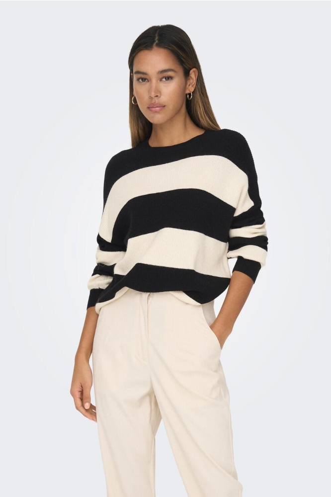 ONLATIA L/S STRIPE PULLOVER KNT NOO 15220044 Black/Whitecap G