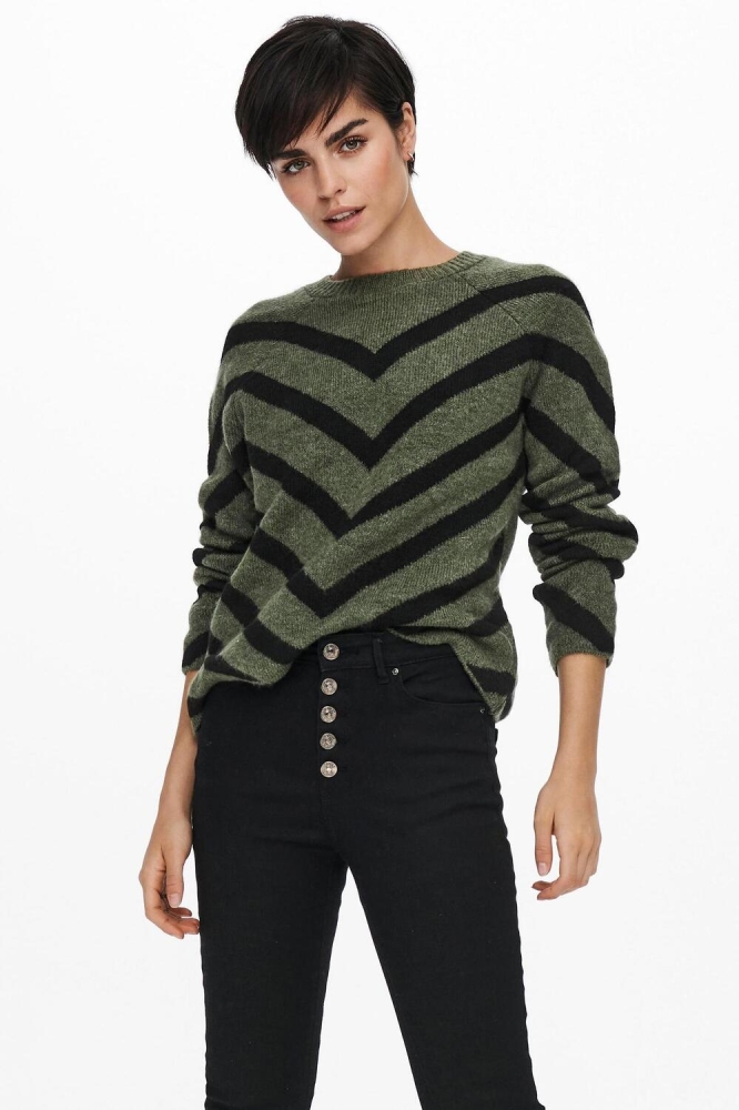 ONLELIZA L/S PULLOVER KNT NOOS 15191792 LIZARD/BLACK