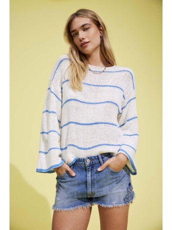 Only Trui ONLGEENA 7/8 STRIPE O-NECK KNT 15321477 CLOUD DANCER/AZURE BLUE