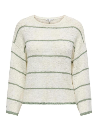 Only Trui ONLGEENA 7/8 STRIPE O-NECK KNT 15321477 CLOUD DANCER/HEDGE GREEN