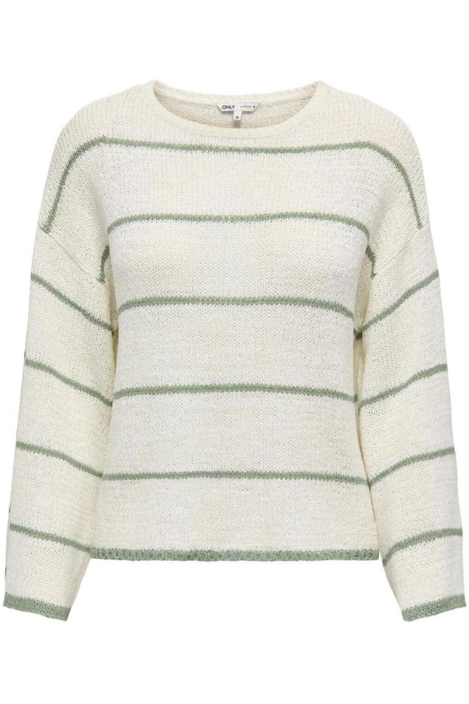 ONLGEENA 7/8 STRIPE O-NECK KNT 15321477 CLOUD DANCER/HEDGE GREEN