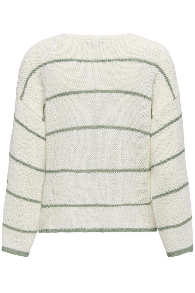 ONLGEENA 7/8 STRIPE O-NECK KNT 15321477 CLOUD DANCER/HEDGE GREEN