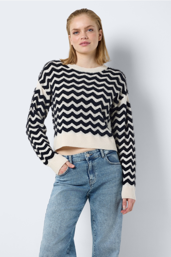 NMZUZI L/S O-NECK KNIT DD 27031111 EGGNOG/BLACK