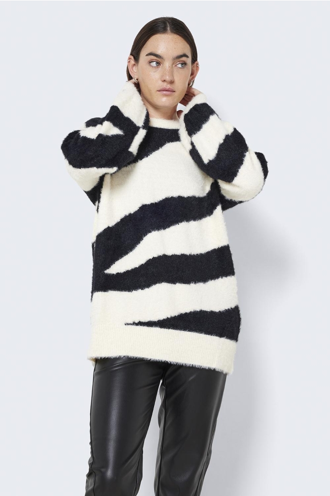 NMHEIDI L/S O-NECK KNIT DD 27019545 EGGNOG/BLACK