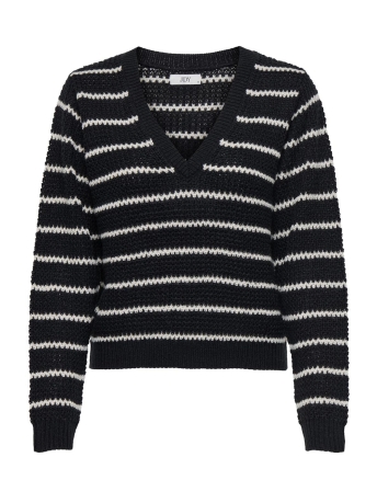 Jacqueline de Yong Trui JDYELLEN L/S V-NECK STRIPE PULLOVER 15328337 Black/Whitecap Gray