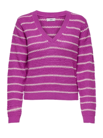 Jacqueline de Yong Trui JDYELLEN L/S V-NECK STRIPE PULLOVER 15328337 ROSE VIOLET/WHITECAP GRAY