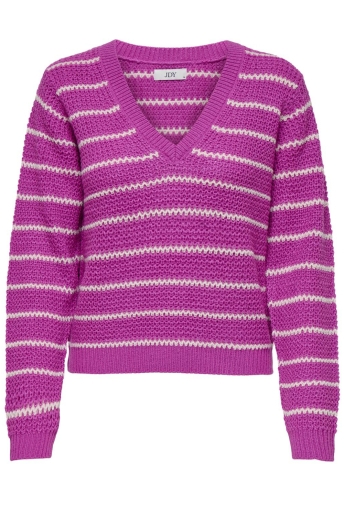 Jacqueline de Yong Trui JDYELLEN L/S V-NECK STRIPE PULLOVER 15328337 ROSE VIOLET/WHITECAP GRAY