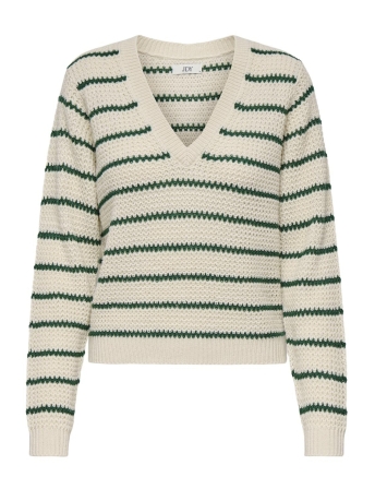 Jacqueline de Yong Trui JDYELLEN L/S V-NECK STRIPE PULLOVER 15328337 WHITECAP GRAY/RAIN FOREST