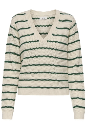 Jacqueline de Yong Trui JDYELLEN L/S V-NECK STRIPE PULLOVER 15328337 WHITECAP GRAY/RAIN FOREST