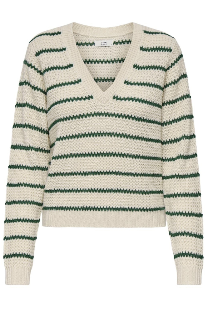 JDYELLEN L/S V-NECK STRIPE PULLOVER 15328337 WHITECAP GRAY/RAIN FOREST