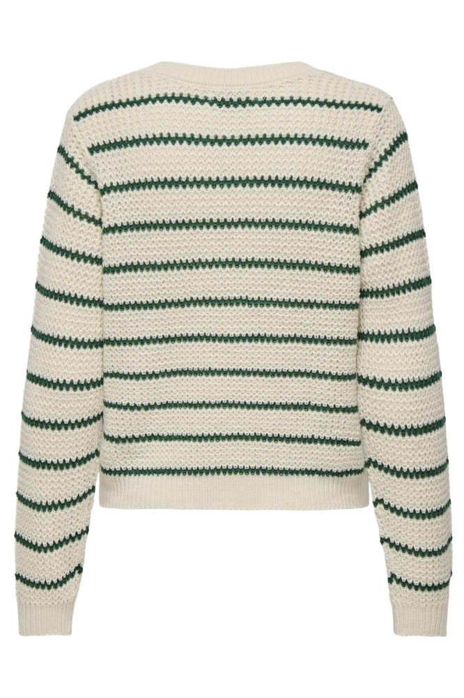 JDYELLEN L/S V-NECK STRIPE PULLOVER 15328337 WHITECAP GRAY/RAIN FOREST