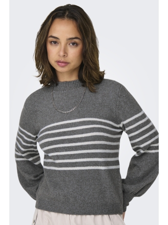 Jacqueline de Yong Trui JDYLAYLA L/S HN STRIPE PULLOVER KNT 15328340 MEDIUM GREY MELANGE/BIRCH