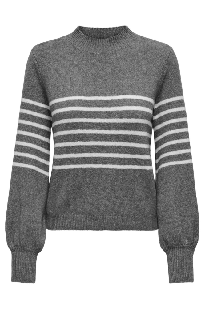 JDYLAYLA L/S HN STRIPE PULLOVER KNT 15328340 MEDIUM GREY MELANGE/BIRCH