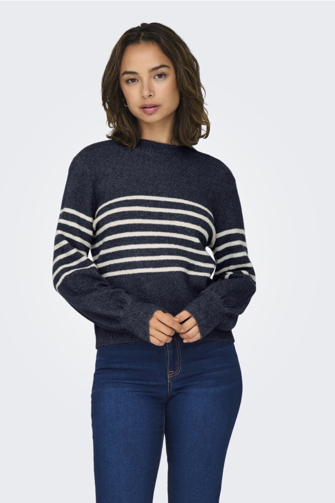 JDYLAYLA L/S HN STRIPE PULLOVER KNT 15328340 SKY CAPTAIN/BIRCH