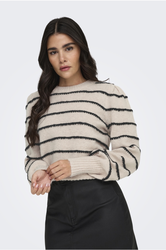 JDYSIGRID LIFE L/S ON PUFF PULL KNT 15304813 CEMENT BLACK