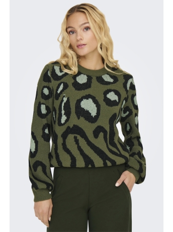 Jacqueline de Yong Trui JDYLORRAINE ANIMAL L/S PULLOVER KNT 15292890 WINTER MOSS/BLACK