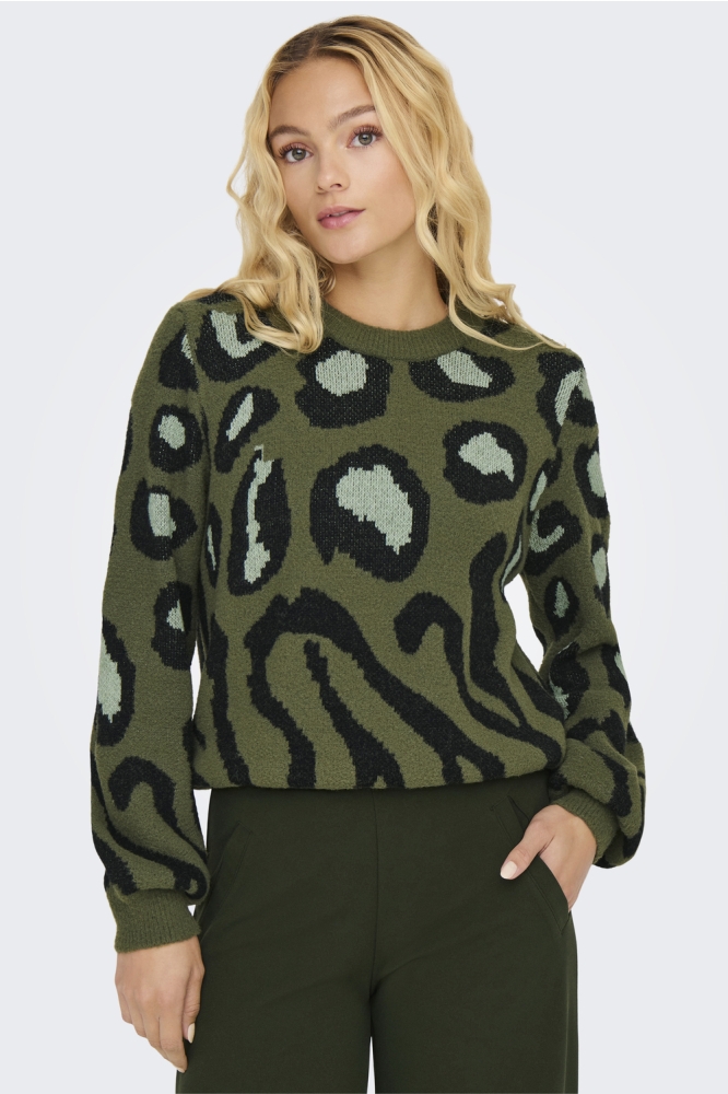 JDYLORRAINE ANIMAL L/S PULLOVER KNT 15292890 WINTER MOSS/BLACK