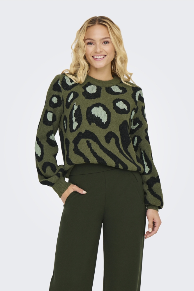 JDYLORRAINE ANIMAL L/S PULLOVER KNT 15292890 WINTER MOSS/BLACK/BASI