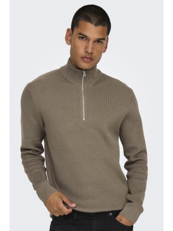 Only & Sons Trui ONSPHIL REG 12 STRUC HALF ZIP KNIT 22023210 DESERT TAUPE