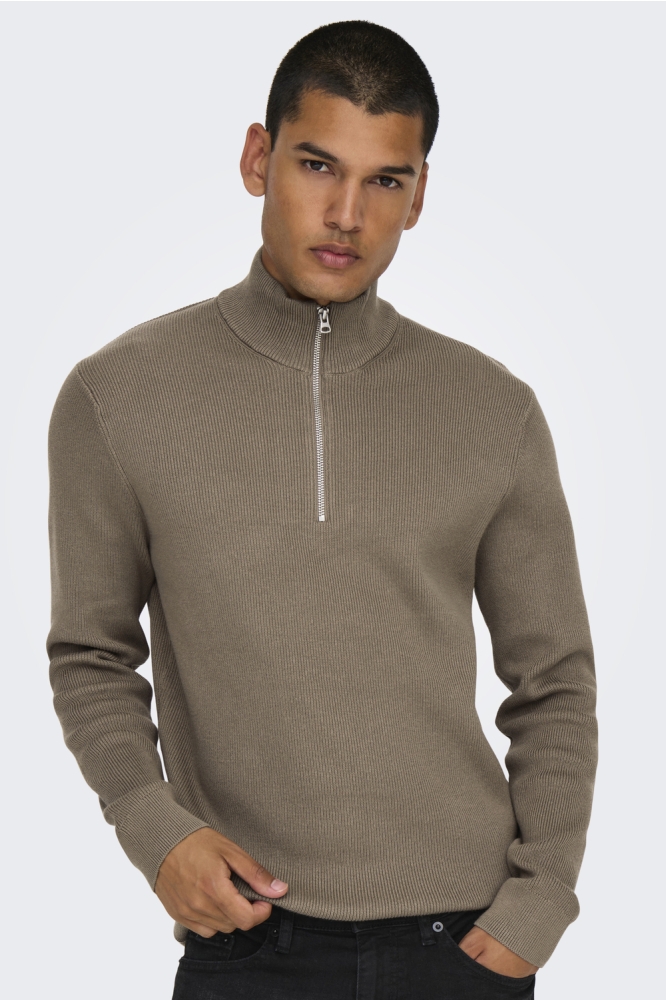 ONSPHIL REG 12 STRUC HALF ZIP KNIT 22023210 DESERT TAUPE