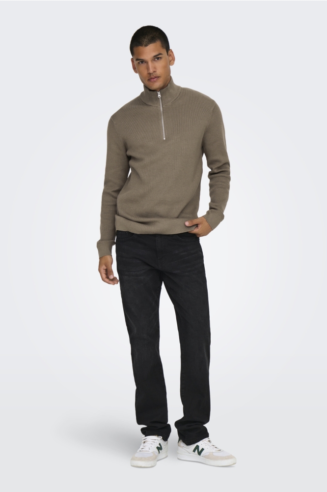 ONSPHIL REG 12 STRUC HALF ZIP KNIT 22023210 DESERT TAUPE