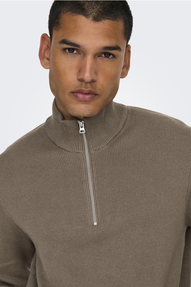 ONSPHIL REG 12 STRUC HALF ZIP KNIT 22023210 DESERT TAUPE