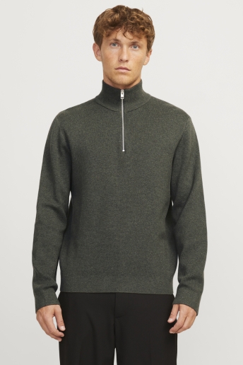 Jack & Jones Trui JPRBLAMILANO STITCH KNIT HALF ZIP S 12259664 PEAT/MELANGE