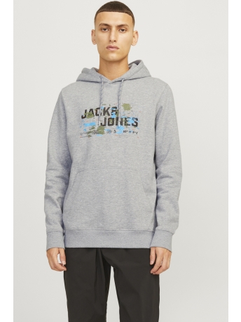 Jack & Jones Trui JCOOUTDOOR LOGO SWEAT HOOD SN 12261670 Light Grey Melange