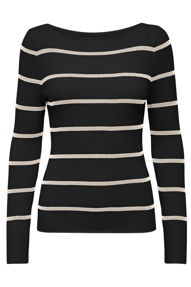 ONLIBI LS RIB BOATNECK CC KNT 15324644 BLACK/WHITE