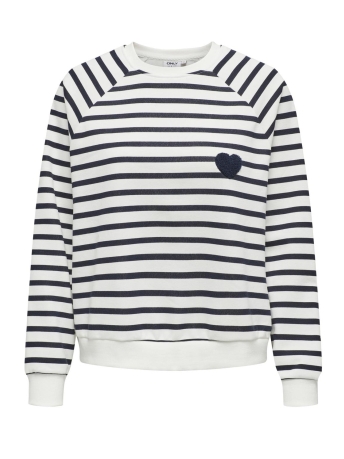 Only Trui ONLJUDY L/S STRIPE HEART O-NECK CS 15327852 Cloud Dancer/Night Sky