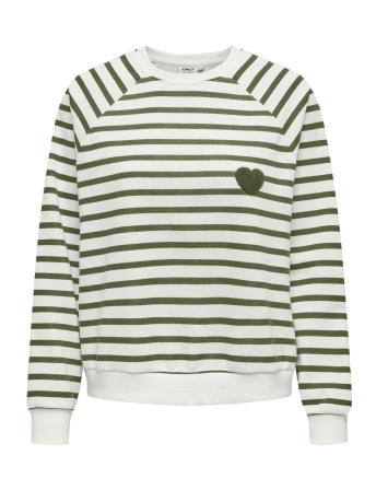 Only Trui ONLJUDY L/S STRIPE HEART O-NECK CS 15327852 Cloud Dancer/Loden Green