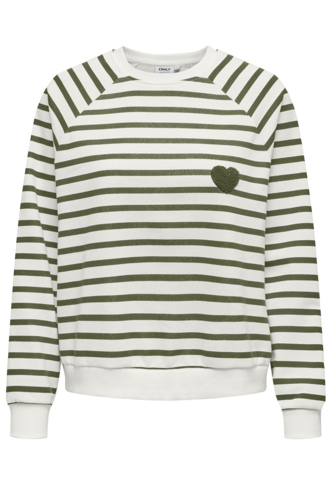 ONLJUDY L/S STRIPE HEART O-NECK CS 15327852 Cloud Dancer/Loden Green