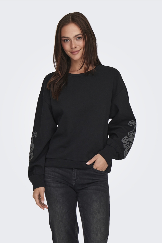 ONLEASTON L/S EMBROIDERY SWT 15330873 Black/Roking pa